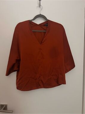 Banana Republic Women's Rust V-Neck Satin Blouse